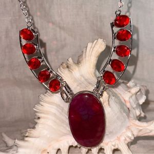 Solar Quartz Druzy + Red Topaz Artisan crafted huge Necklace